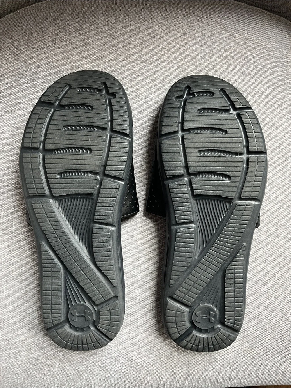 Under Armour Black Slide Sandals with White Logo Accents